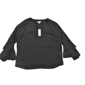 NEW Calvin Klein Women's Black Polka Dot Blouse Top Plus Size 2X Polyester